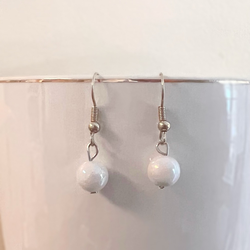 Simple Shiny White Ball Earrings